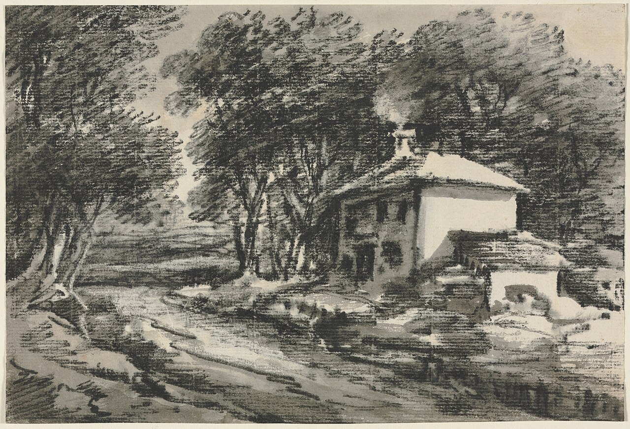 dog-friendly cottages no pet fee - Thomas Monro - Landscape with Cottage (recto); Studies of Heads (verso) - 2005.300 - Cleveland Museum of Art